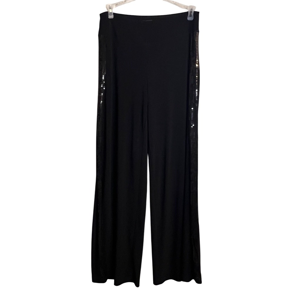 Bracha Black Wide Leg Pants Womens Large Sequin Sheer Overlay High‎ Waist Dressy
